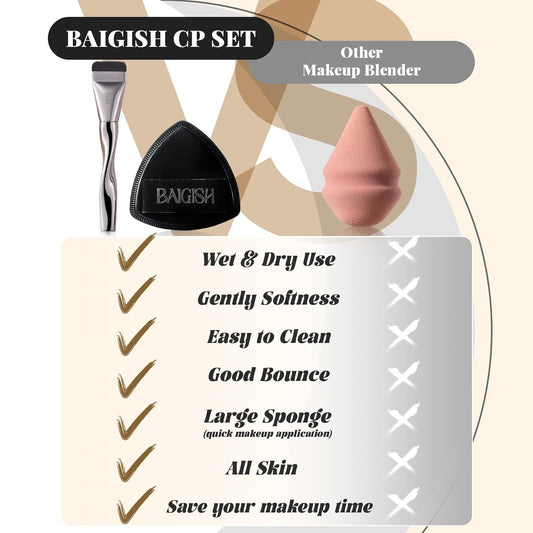 Makeup Sponge 1 Powder Puff +1 Smooth Foundation Brush for Liquid