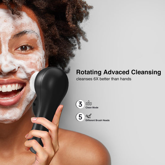 Face Scrubber Exfoliator,Facial Cleansing Brushes Rechargeable IPX7 Waterproof with 5 Brush Heads
