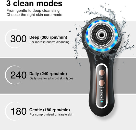 Face Scrubber Exfoliator,Facial Cleansing Brushes Rechargeable IPX7 Waterproof with 5 Brush Heads